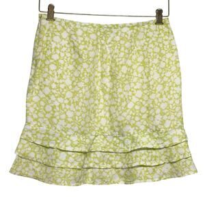 Women's Size 6P ANN TAYLOR LOFT Green White Floral Lined Mini Skirt Linen Blend